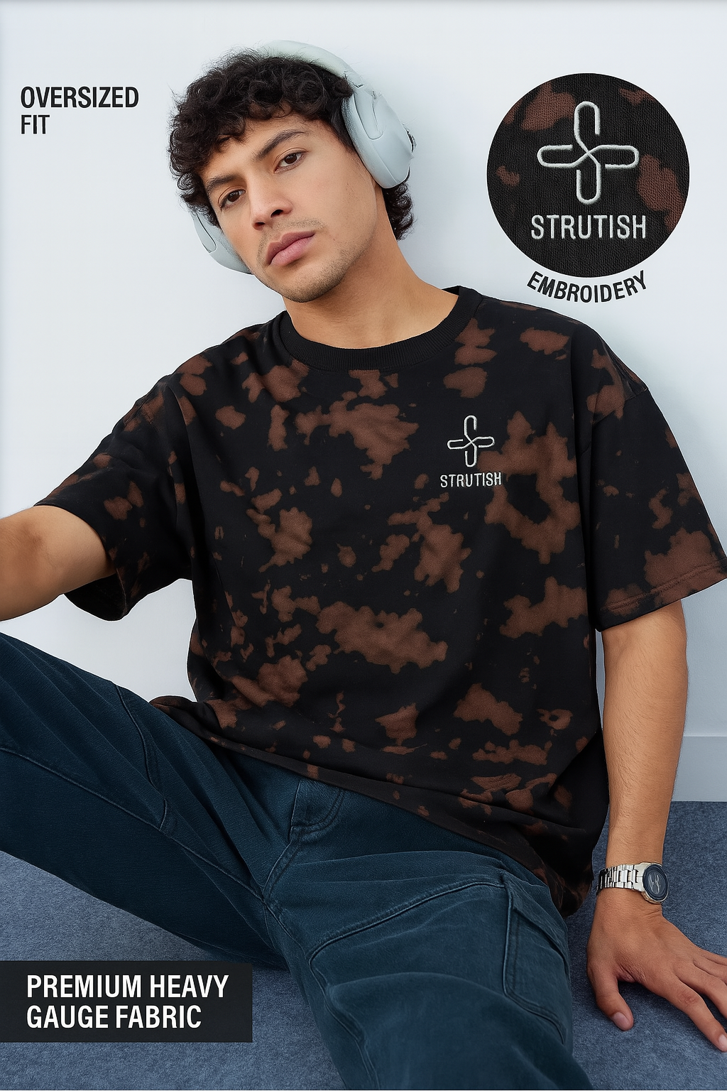 Strutish Embroidery Tie Dye Oversized TEE